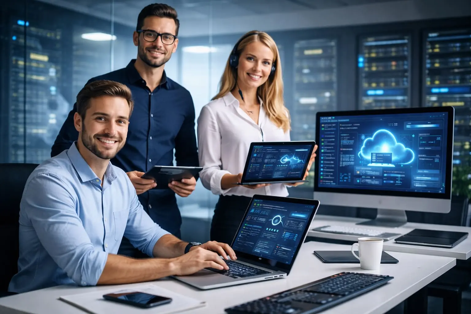 Equipe de tecnologia em ambiente profissional